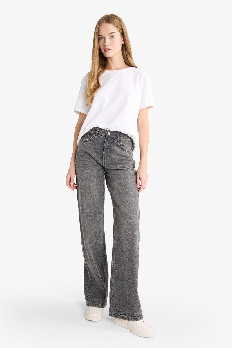 DeFacto Grey Woman Straight Wide Leg High Waist Jeans Casual - Image 2
